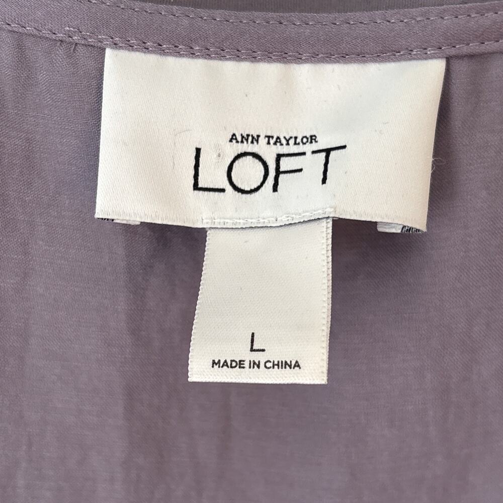LOFT Ann Taylor Silky Lavender Ruffle Front Sleeveless Blouse Sz L Classic Work - Picture 6 of 9